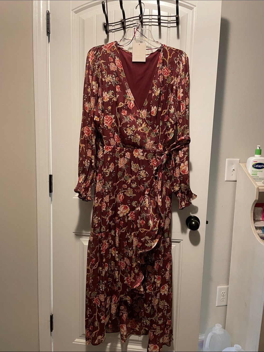 LC Lauren Conrad Burgundy Floral Wrap Maxi Dress